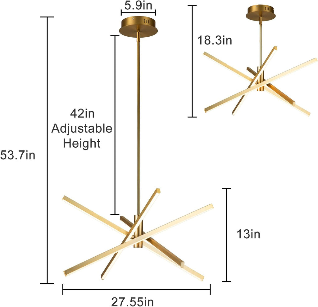 Gold Sputnik Chandeliers for Dining Room Modern LED Linear Chandelier Light