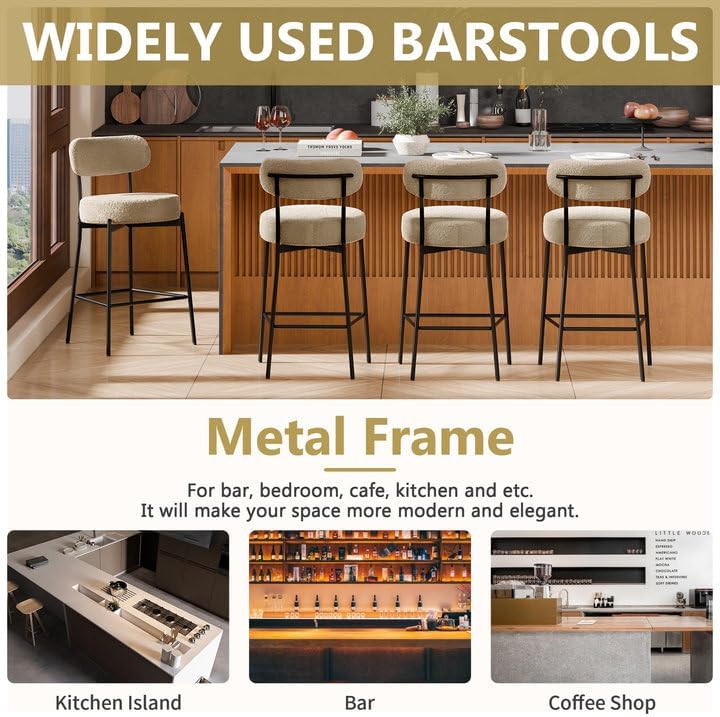 DYHOME Bar Stools Set of 3 Modern Boucle Counter Stools for Kitchen Island