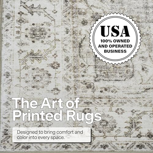ReaLife Rugs Machine Washable Area Rug Runner - Living Room Bedroom Bathroom Kitchen Entryway Office - Padded Low Pile Stain Resistant Premium - Boho Farmhouse Vintage - Joy - Beige Ivory 2'6" x 6'