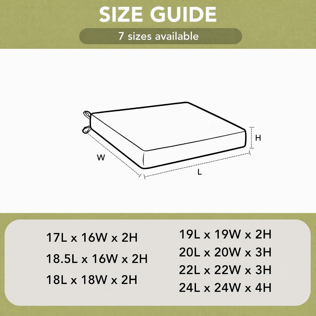 Outdoor Chair Cushions, Water-Resistant & Fade-Resistant, Patio Furniture Seat Replacement Chair Pads with Ties Zipper, Removable Cover, Non-Slip Bottom, Set of 4, 18.5 x 16 Inch, Natural
