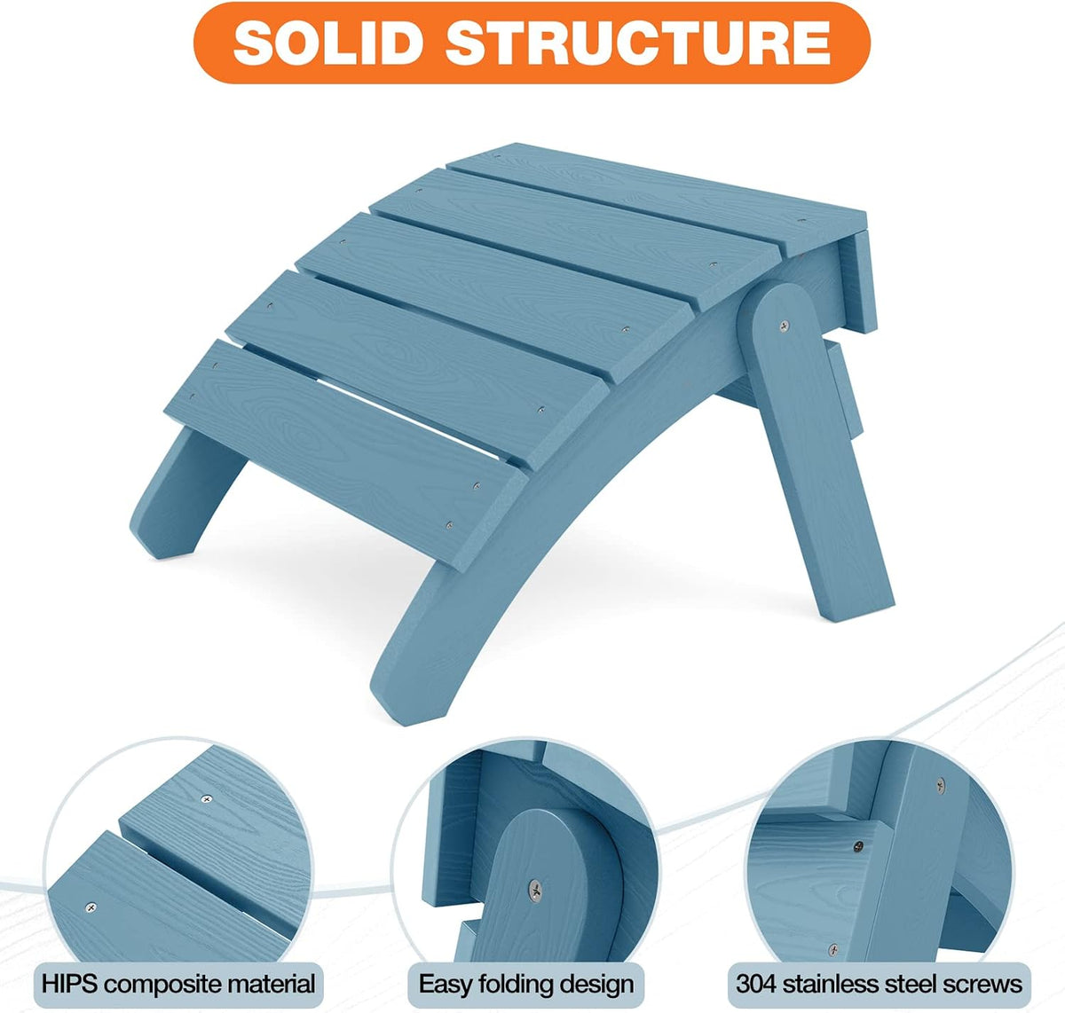 YEFU Folding Adirondack Ottoman Outdoor Set of 2, Blue
