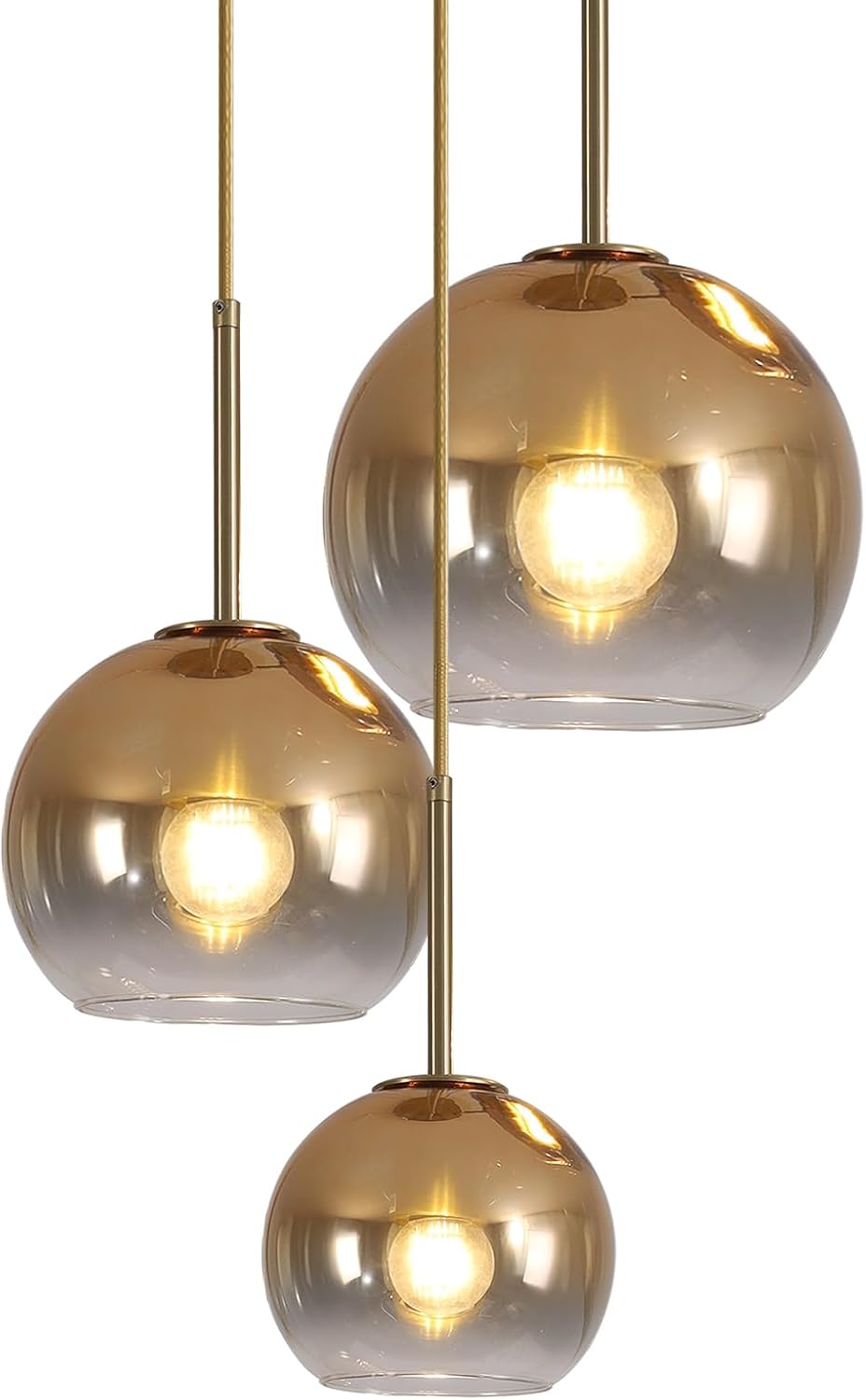 KCO Modern 3-Light Gradient Gold Glass Globe Cluster Pendant Light Fixture