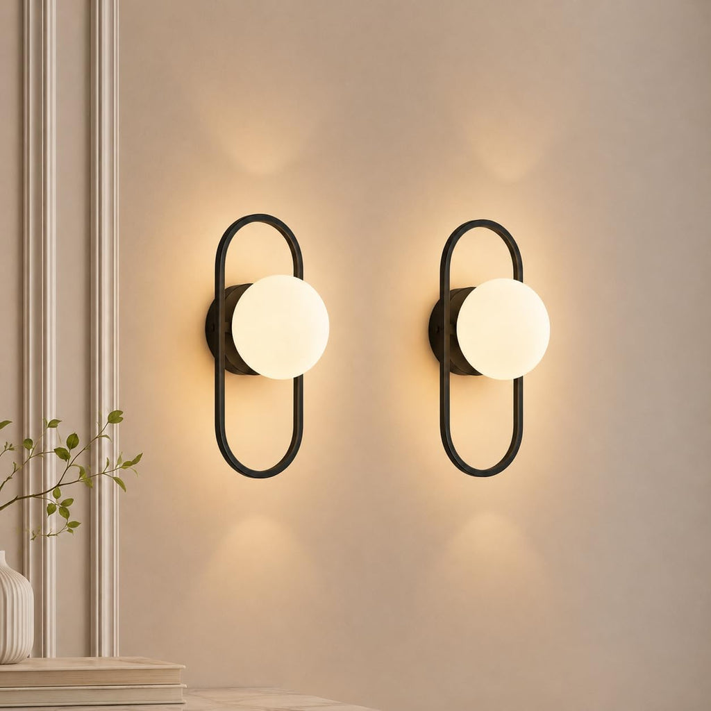 SeeU Black Wall Sconces Hardwired Globe Glass Shade Wall Light Set of Two