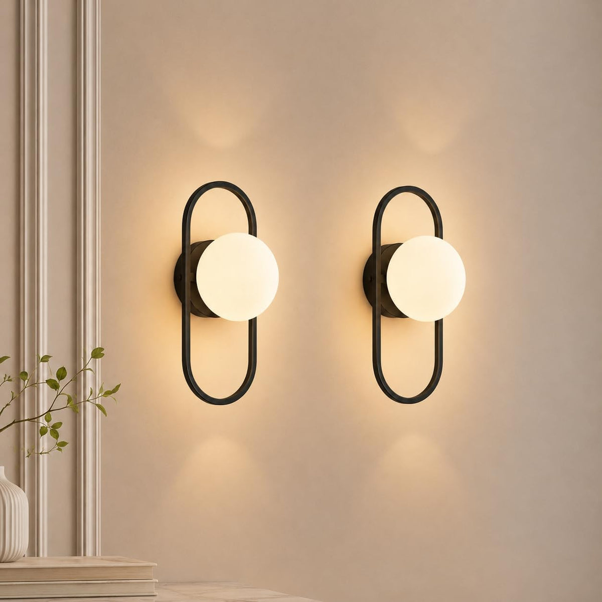 SeeU Black Wall Sconces Hardwired Globe Glass Shade Wall Light Set of Two