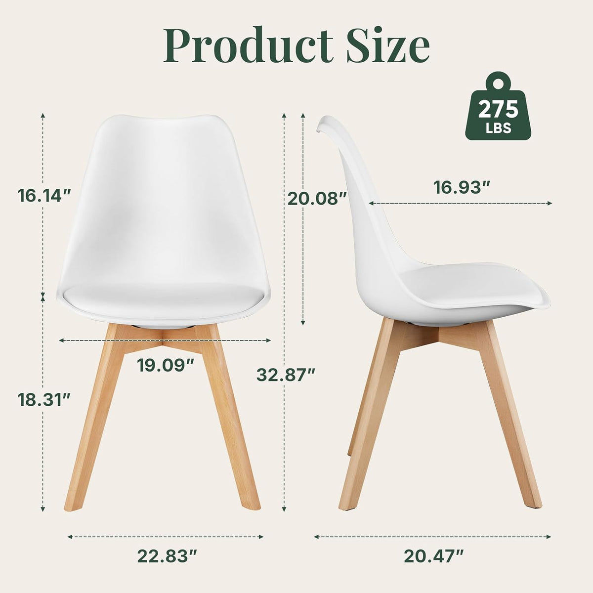 Dining Chairs Set of 8, PU Leather Padded Seat for Living Room