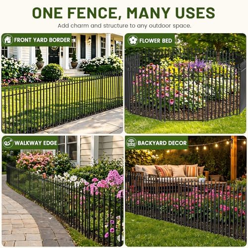No Dig Decorative Garden Fence, 48in(H)×17.6ft(L), 8 Panels with Gate