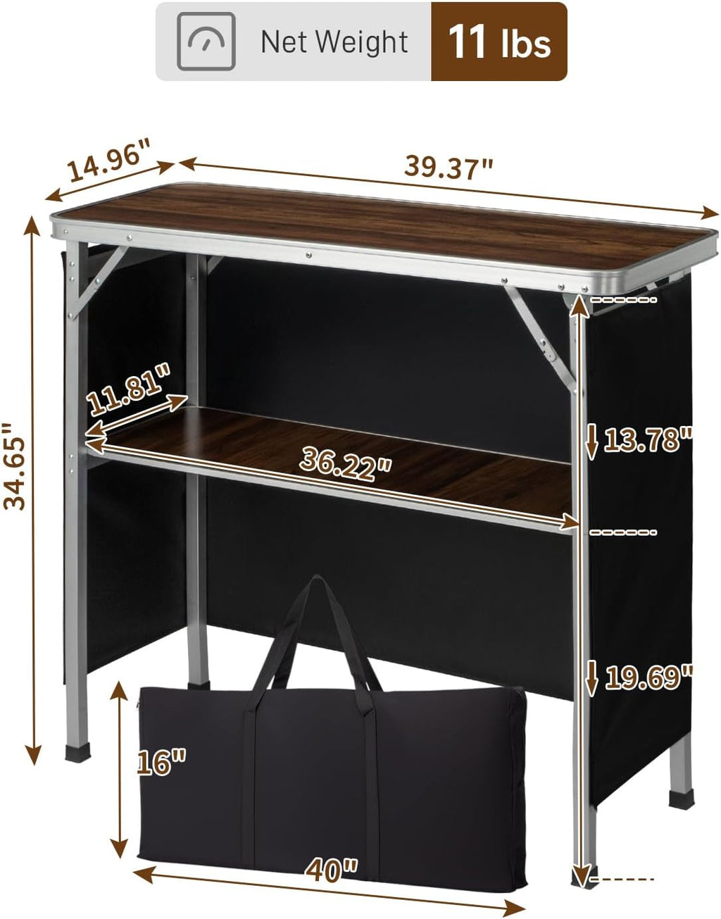 outvita portable bar table with 2 tier shelves shown in use