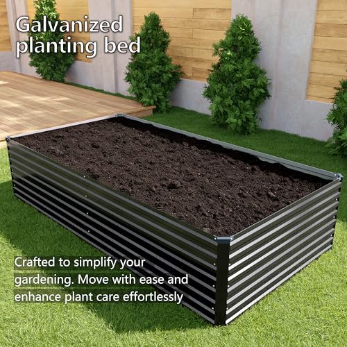 DIIYIV Galvanized Raised Garden Bed Kit Outdoor Patio,12x4x2ft Large Rectangular Metal Planter Boxes,Deep Root Box Planter for Gardening,Vegetables,Flowers,Herbs-Black