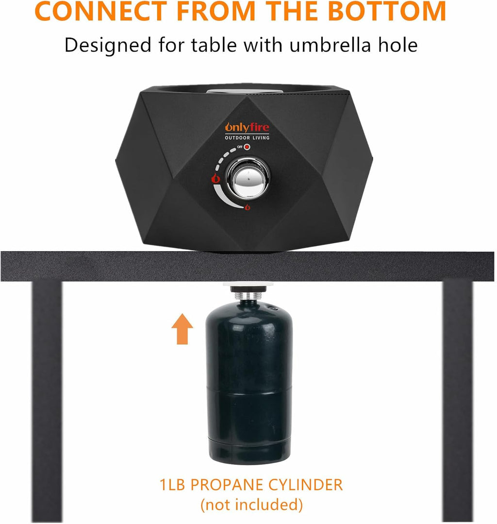 14" Modern Gas Fire Pit Bottom-Mounted for Table with Umbrella Hole, FP003