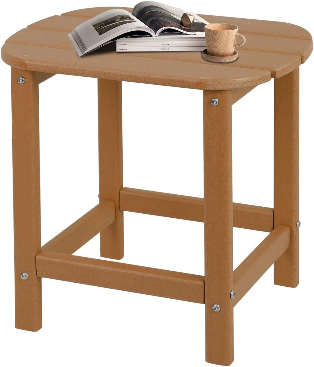 Plawdlik Hdpe Outdoor Adirondack Side Table, Wooden Textured, Teak