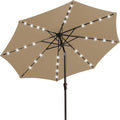 JEAREY 9' Patio Umbrella with Solar Lights, LED Umbrella, Beige