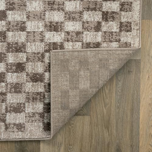 Rugshop Contemporary Checkered Grid Textured Area Rug Beige 7' 10" x 10'