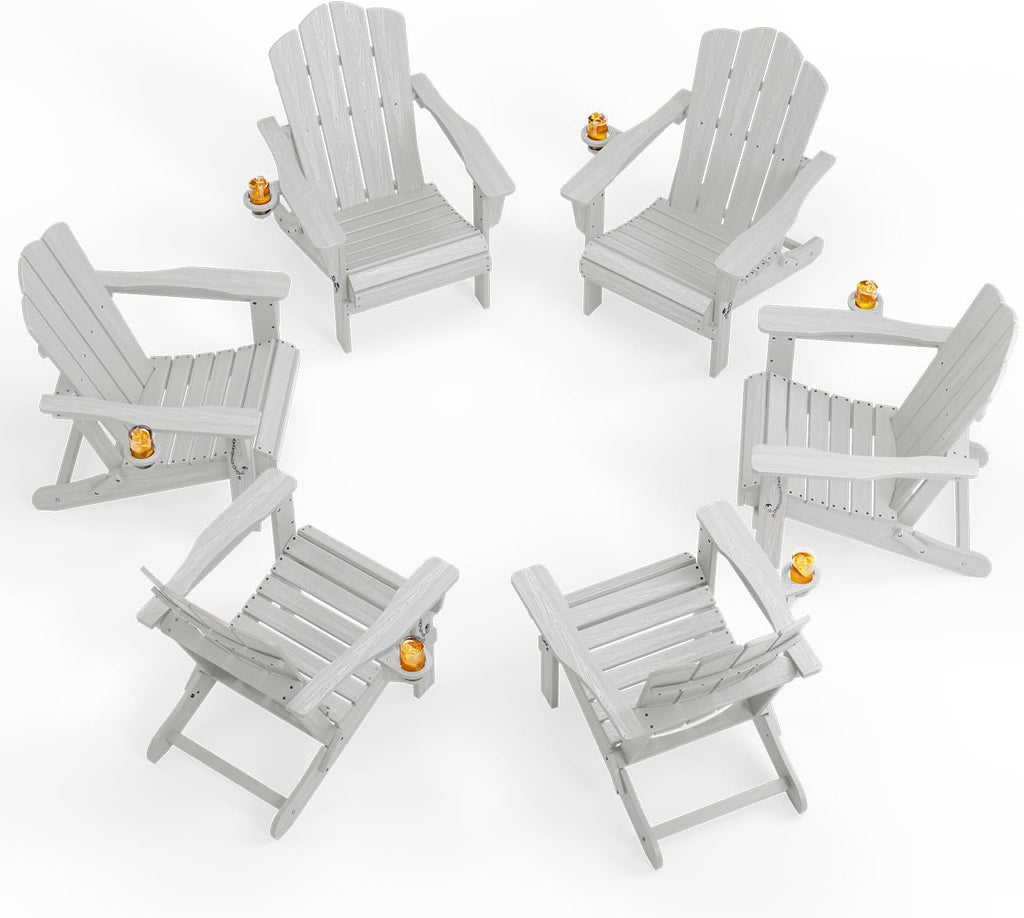 KINGYES Folding Adirondack Chair Set of 6 with Cup Holder, Silver Grey