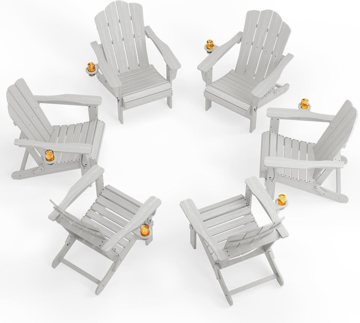 KINGYES Folding Adirondack Chair Set of 6 with Cup Holder, Silver Grey