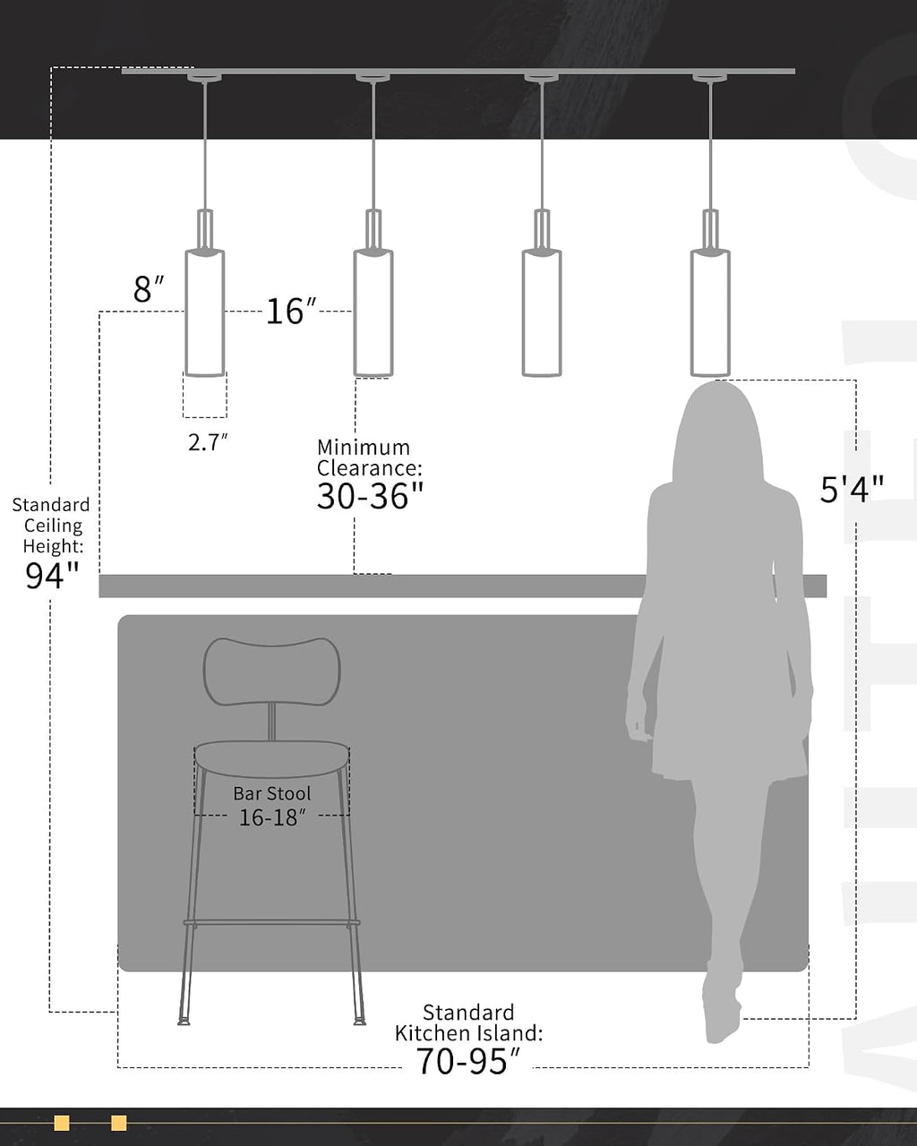 AUTELO 2 Pack Matte Black Pendant Lights Kitchen Island with Clear Glass
