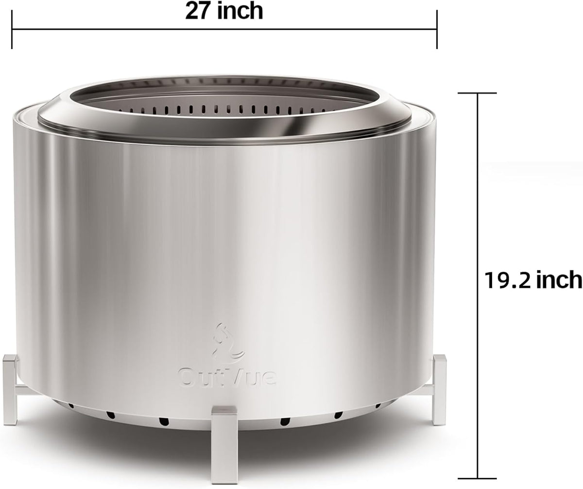 outvue 27 inch stainless steel smokeless fire pit, package contents