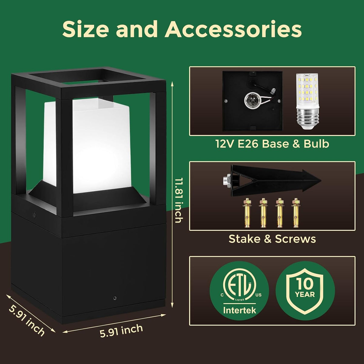 Gardencoin Landscape Bollard Lights Outdoor, Modern LED Column Light Super Bright, 12V Low Voltage Path Light, All-aluminum Waterproof Floor Pillar Lighting with E26 Replaceable Bulb, Dimmable, 4 Pack