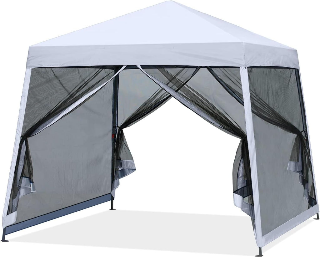 mastercanopy 11x11 slant leg gazebo canopy with netting, close-up detail