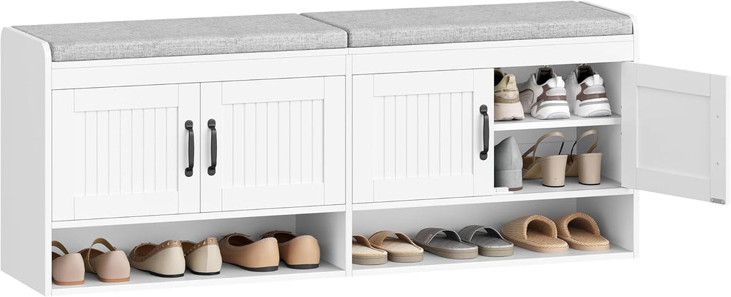 Hzuaneri 55.1" Shoe Storage Bench, Shoe Bench with 4 Doors & Padded Cushion
