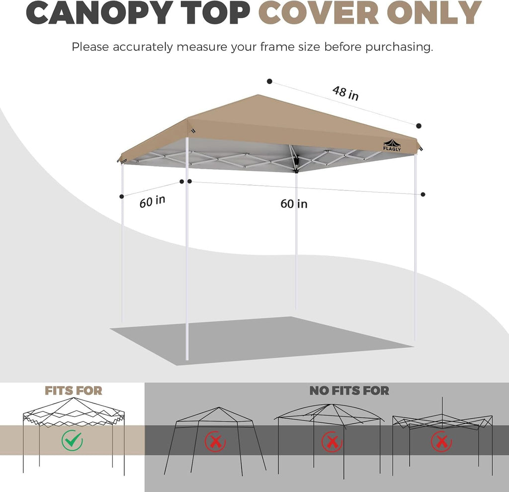 5x5ft Replacement Canopy Top with Air Vent, Waterproof & UV Protection Canopy Tent Top Cover for Straight Leg Canopy Frame - for Outdoor, Patio, Event, Trade Show (Khaki, 5x5ft)