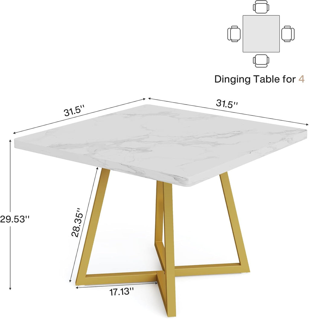 Tribesigns Square Dining Table for 2, 31.5" Modern Dinner Table with Metal Base, Kitchen Table for Dining Room, Small Space, Apartment