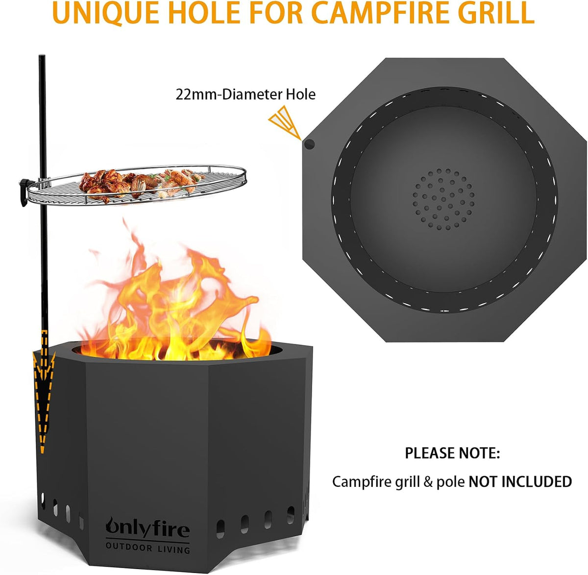 24" Modern Smokeless Fire Pit, Large Wood Burning Firepit, FP013