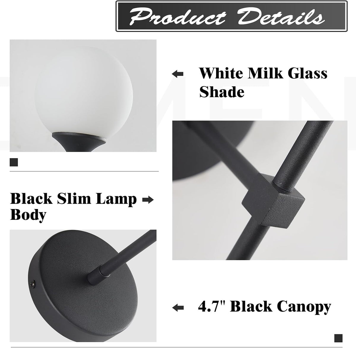 kco frosted white glass globe wall sconce mid, side view