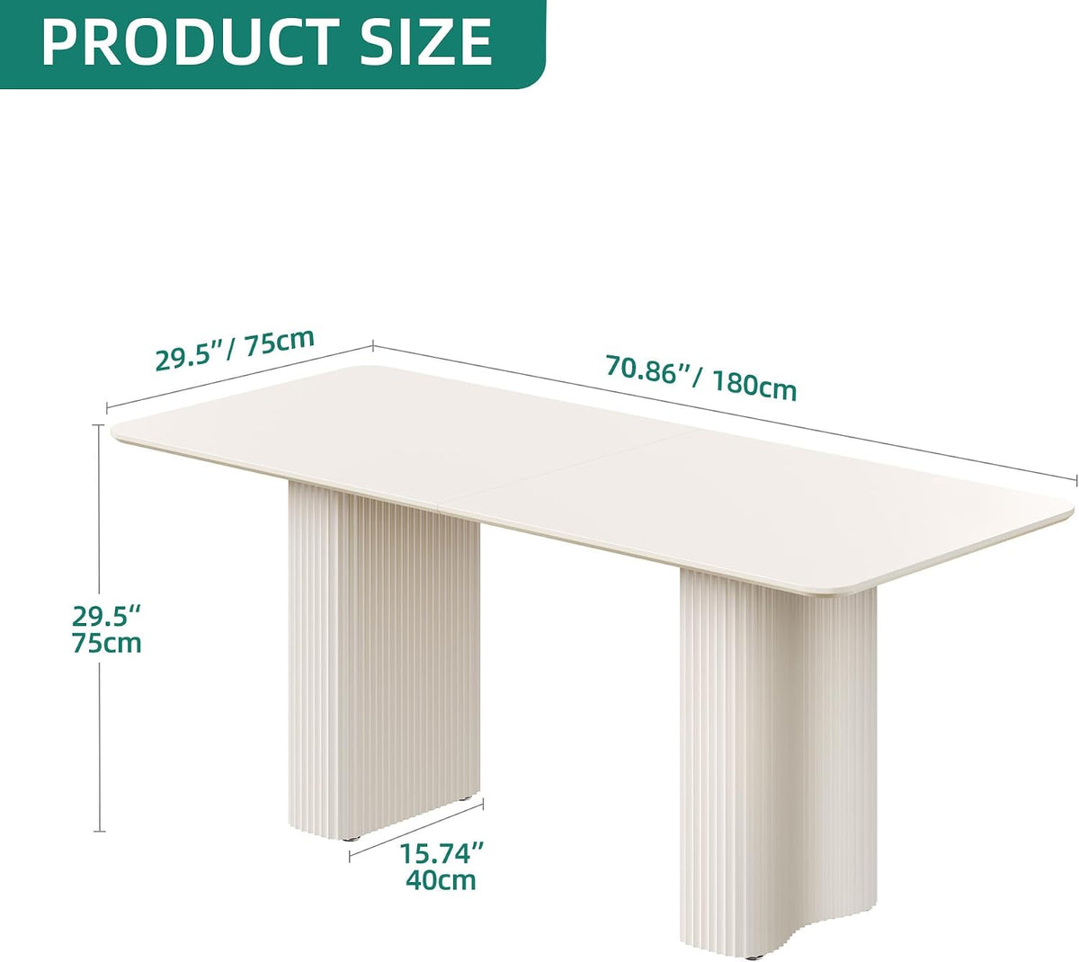 YITAHOME 70.8" Modern Dining Table for 6-8, Cream White Curved Legs