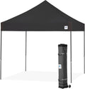 E-Z UP 10x10 Vantage Pop Up Canopy Tent, Steel Frame, Black Top, Wide-Trax Roller Bag & Spike Kit