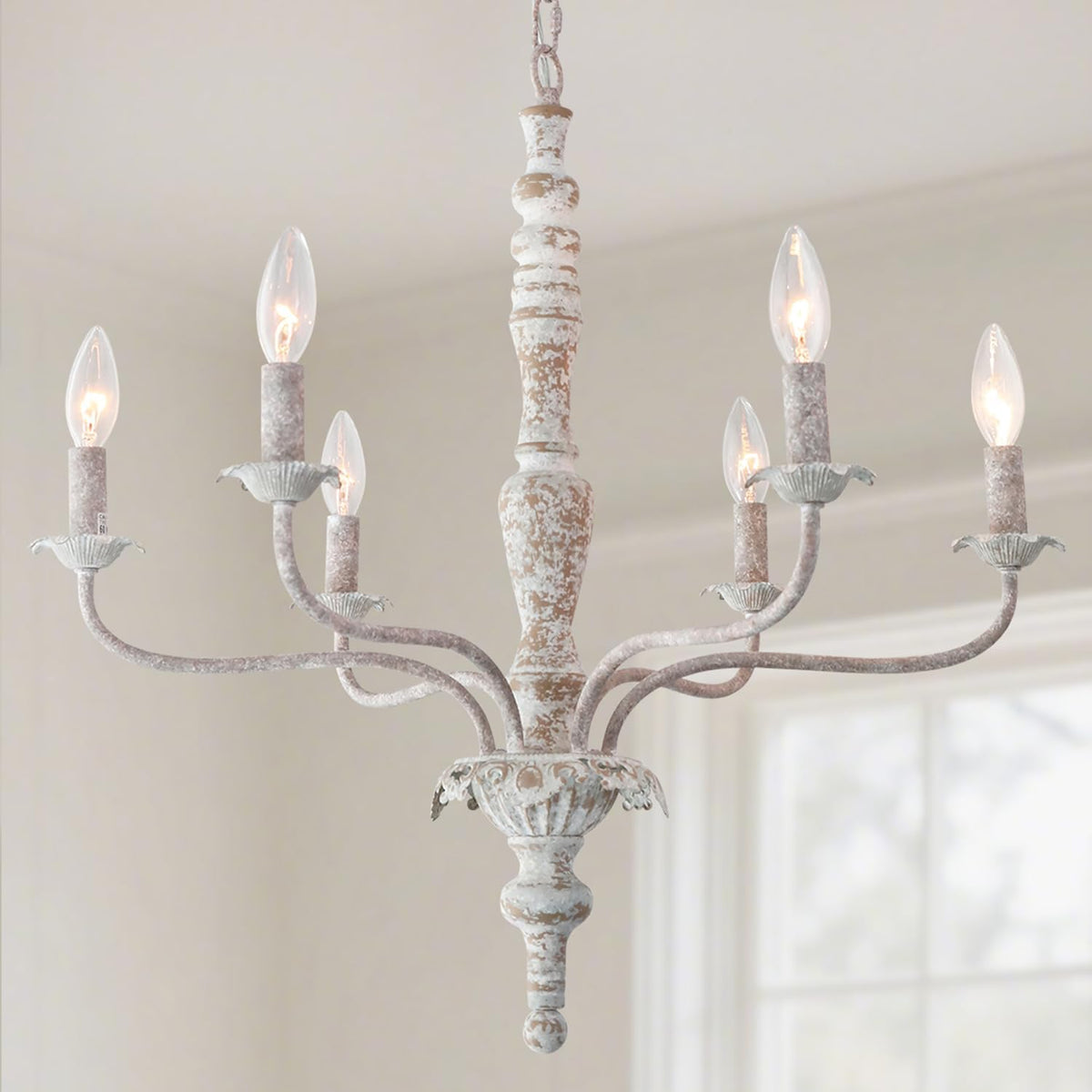 French Country Chandelier Farmhouse Distressed Wood for Dining Room
