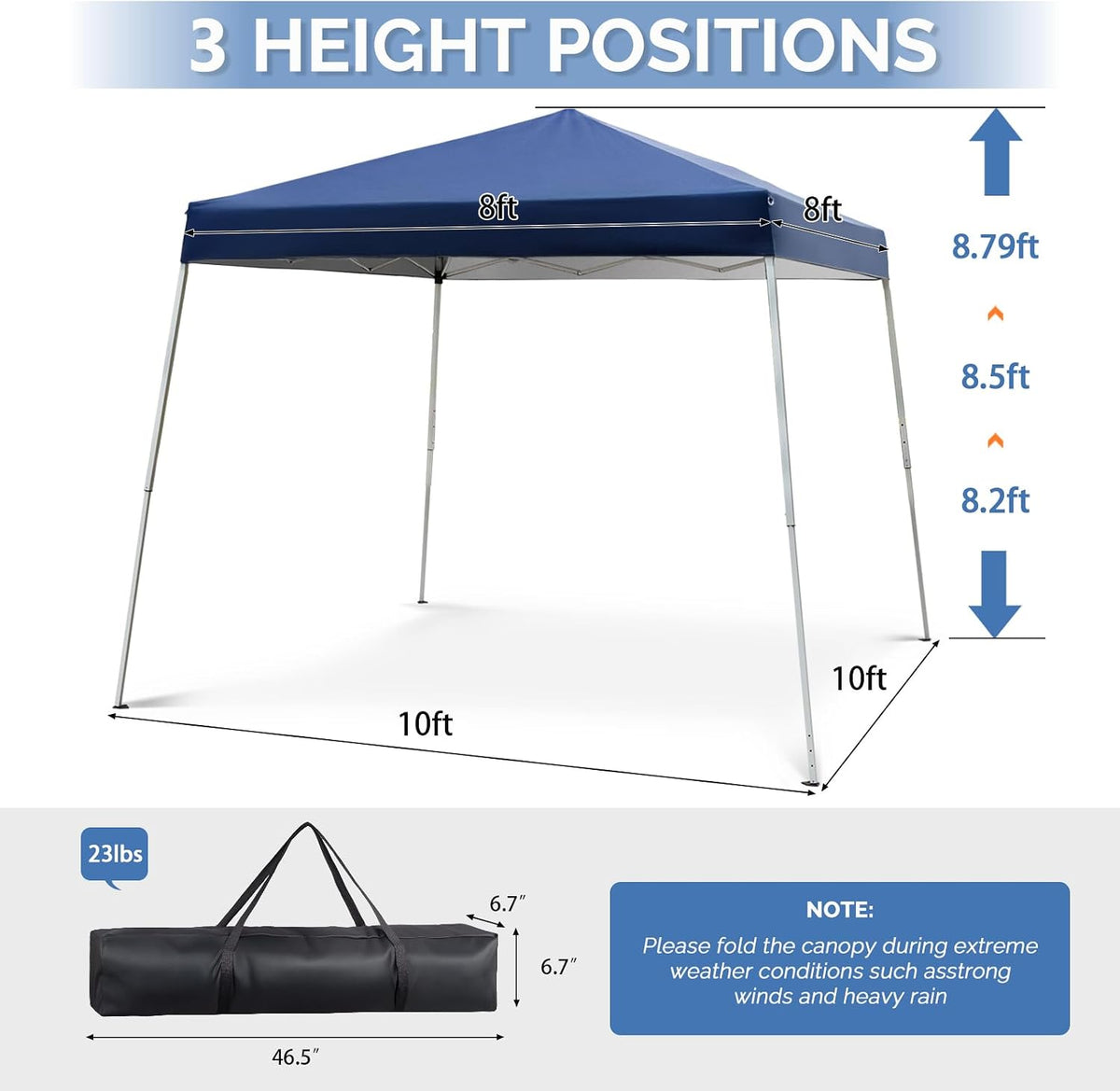 VINGLI 10x10 ft Pop Up Canopy Tent, Easy Up Tent Canopy, Foldable Portable Canopies for Camping, Patio, Outdoor Gazebo Slant Legs, Outdoor Instant Shelter Canopies with Carry Bag (Blue)