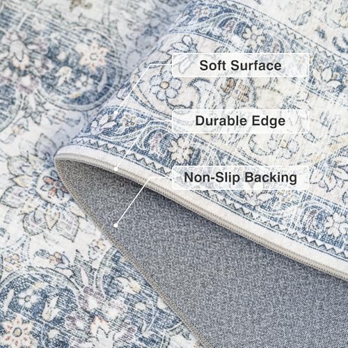 FMFUNCTEX 8x10 Washable Blue Neutral Vintage Large Area Rug for Living Room