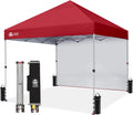 CROWN SHADES 8x8 Pop Up Canopy with 1 Side Wall, Beach Canopy Tent, Red