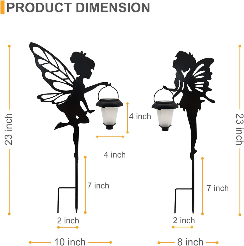 SUNNYPARK 2 Pack Solar Fairy Garden Metal Stake Decorative Lantern