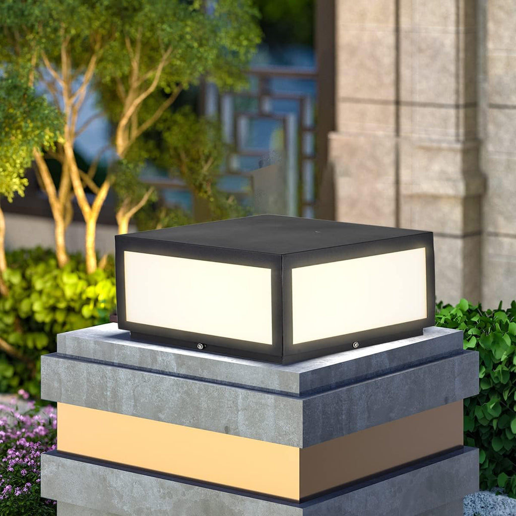 Pillar Lamp Post Light, Fence Deck Cap Light Lantern Column Lamp for Flat Surface Patio Garden Decoration with IP55 Waterproof E26 LED Bulb (Electric Powered)