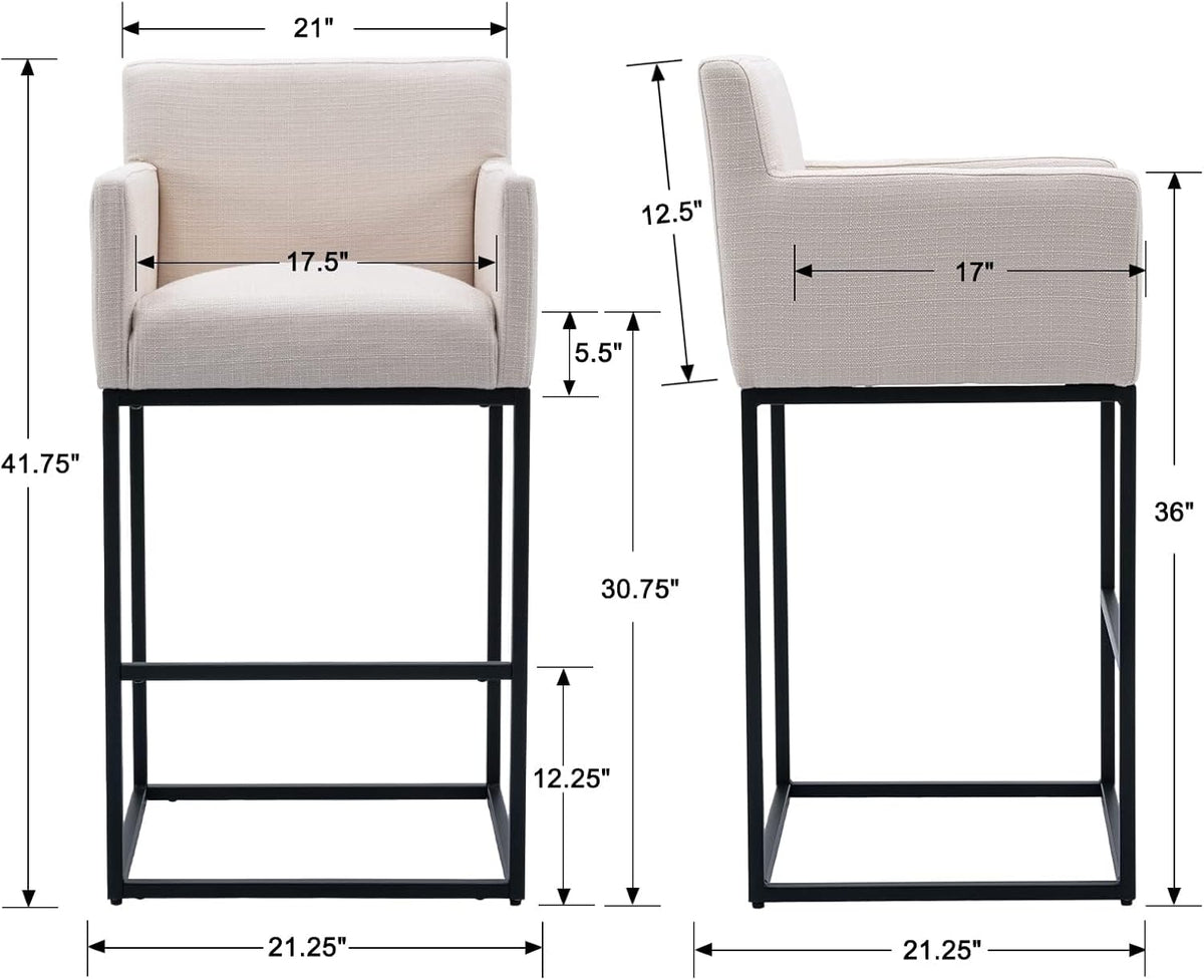 30 Inch Extra Tall Modern Counter Height Bar Stools Set of 4, Cream Linen