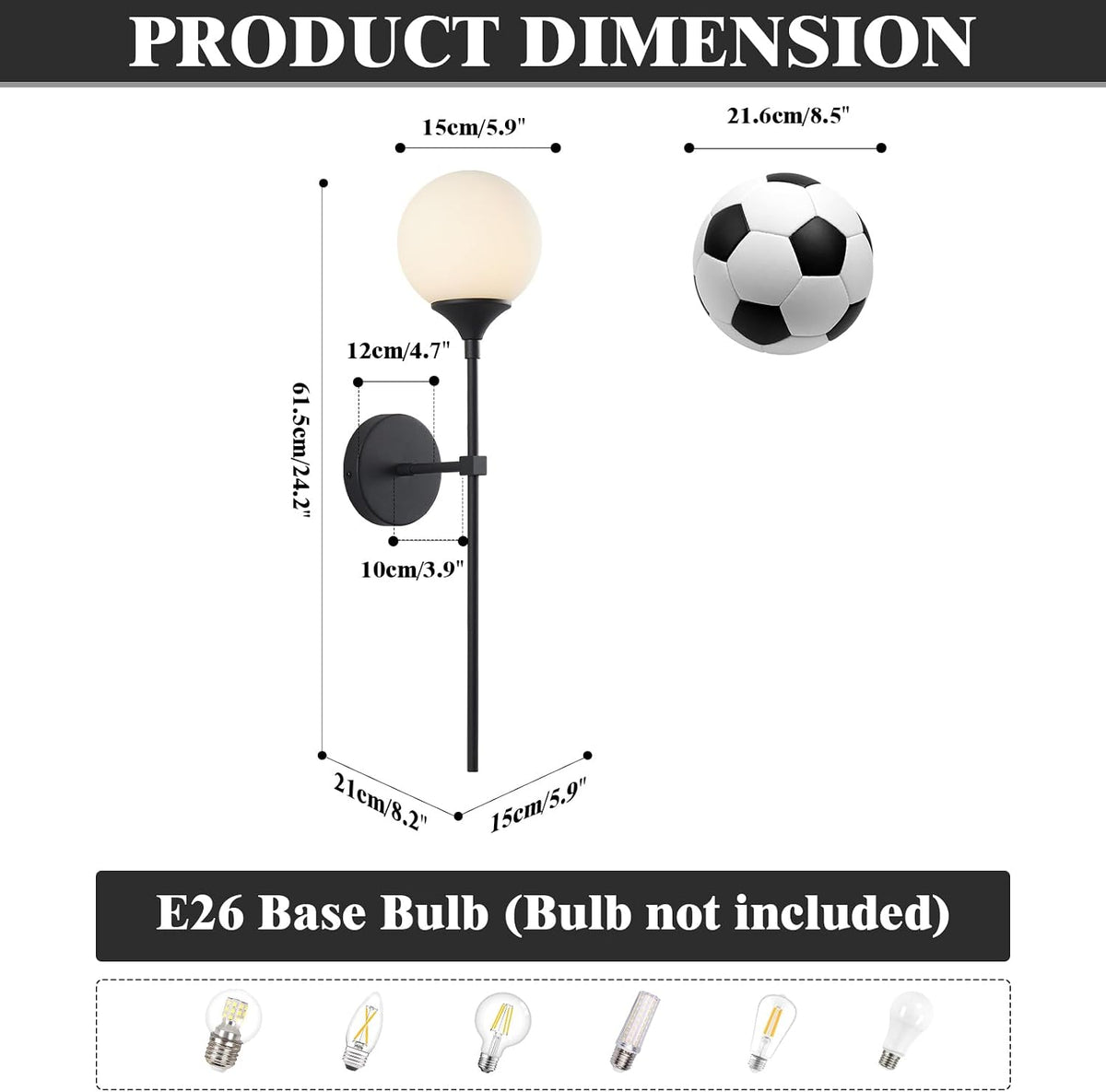 kco frosted white glass globe wall sconce mid, close-up detail