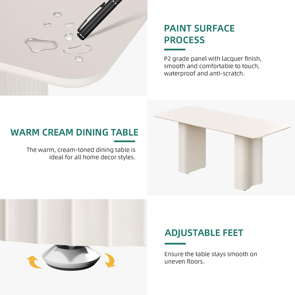 YITAHOME 70.8" Modern Dining Table for 6-8, Cream White Curved Legs