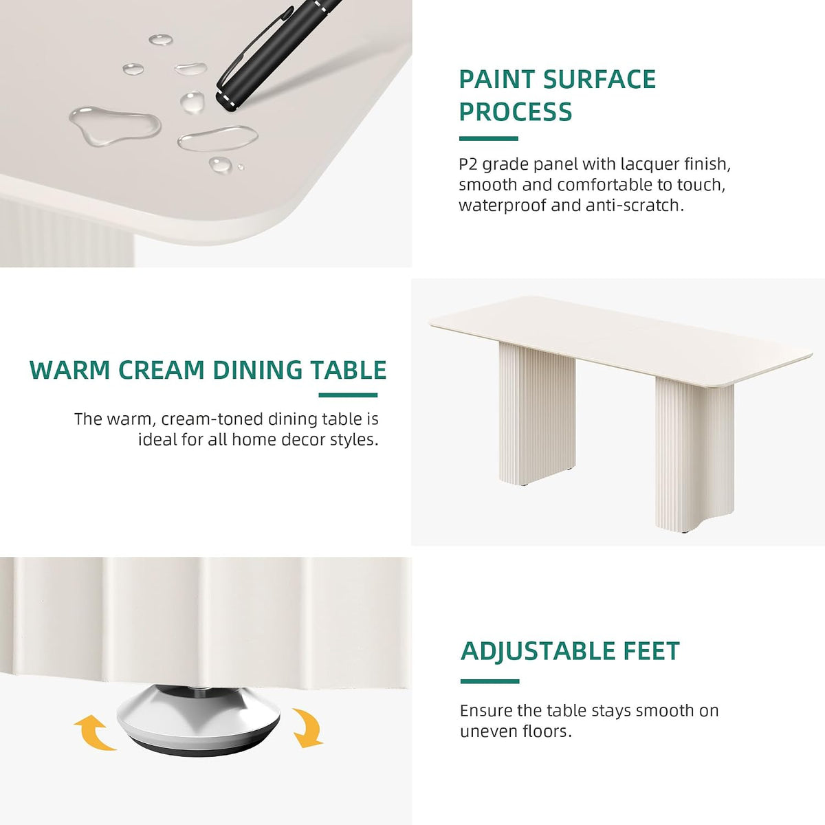 YITAHOME 70.8" Modern Dining Table for 6-8, Cream White Curved Legs
