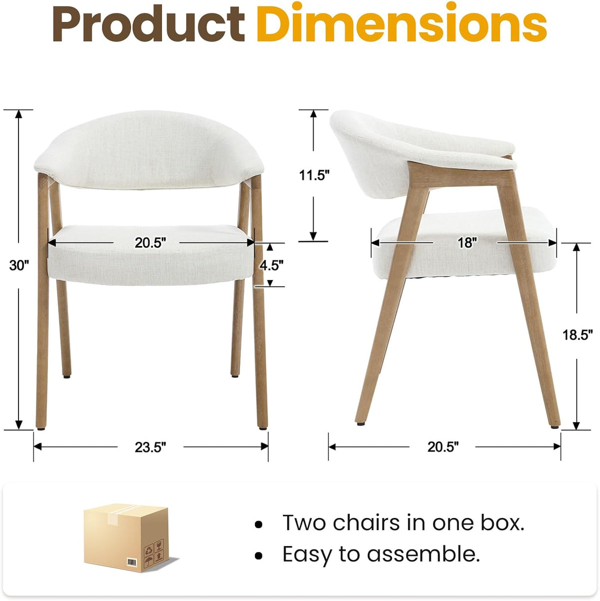 CIMOTA Upholstered Dining Chairs with Arms Set of 6, Mid Century Modern Kitchen & Dining Room Chairs, Comfortable Curved Backrest & Trapezoid Solid Wood Legs, Linen Beige