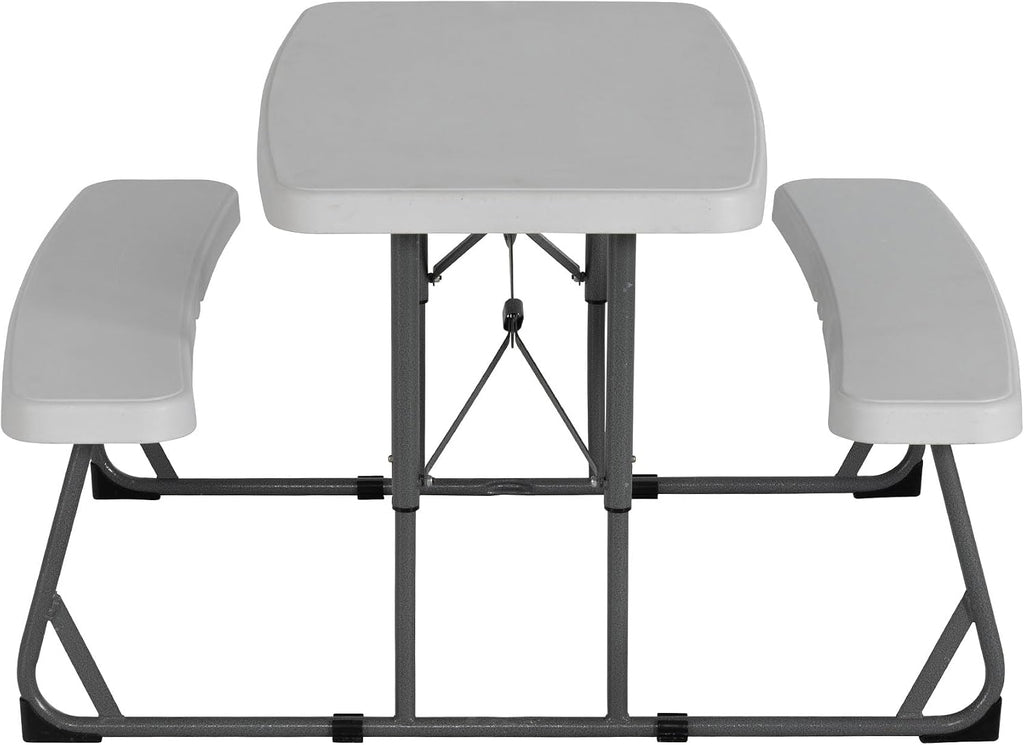 Peakform 37.8 Inch Rectangular Folding Picnic Table, Multipurpose Indoor Outdoor Durable Furniture with Double Bench Seating, White/Black