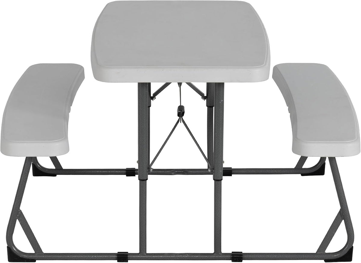Peakform 37.8 Inch Rectangular Folding Picnic Table, Multipurpose Indoor Outdoor Durable Furniture with Double Bench Seating, White/Black