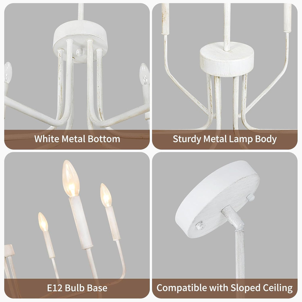 6 light french country chandelier, 28.74" white dining showing dimensions