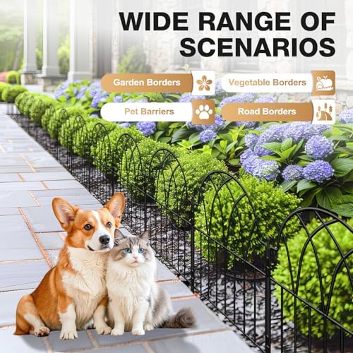 19 Pack Decorative Garden Fence Panels - 20.07 Ft Black Arched Metal Landscape Border Edging with Floral Design,No-Dig Rustproof Wire Fencing for Flower Beds, Patios, Dog, Yard, Outdoor