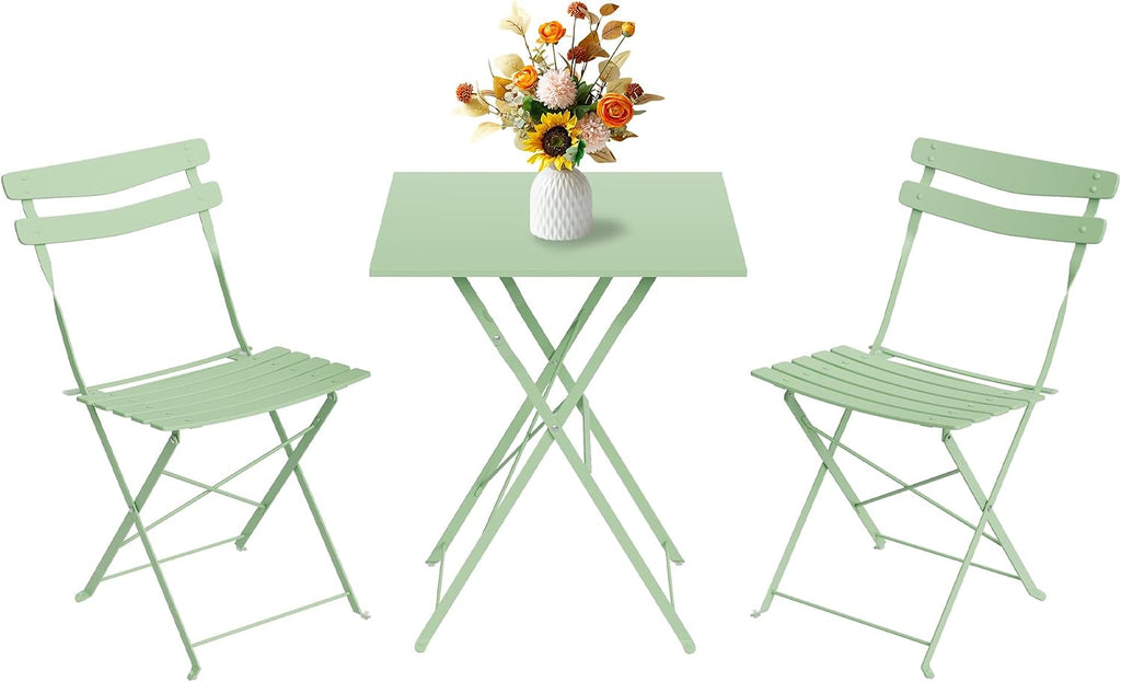 IDEALHOUSE Bistro Table and Chairs Set of 2, Folding Design, Green