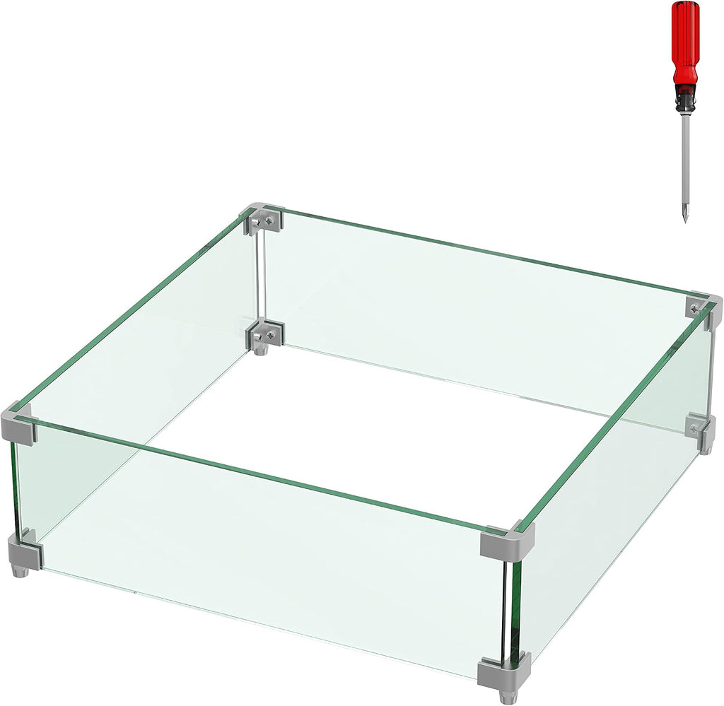 20"x20"x6" Square Fire Pit Wind Guard, Guard for 28-32 inch Fire Pit Table, 5/16 Inch Thickness Clear Tempered Glass