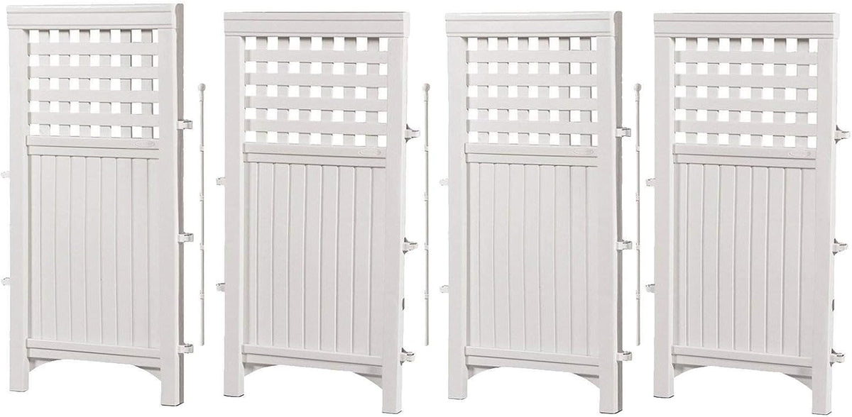 Suncast 4-Panel Outdoor Screen Enclosure - Freestanding Wicker Resin Reversible Panel Outdoor Screen - Perfect for Concealing Garbage Cans, Air Conditioners - White (4-Panels)