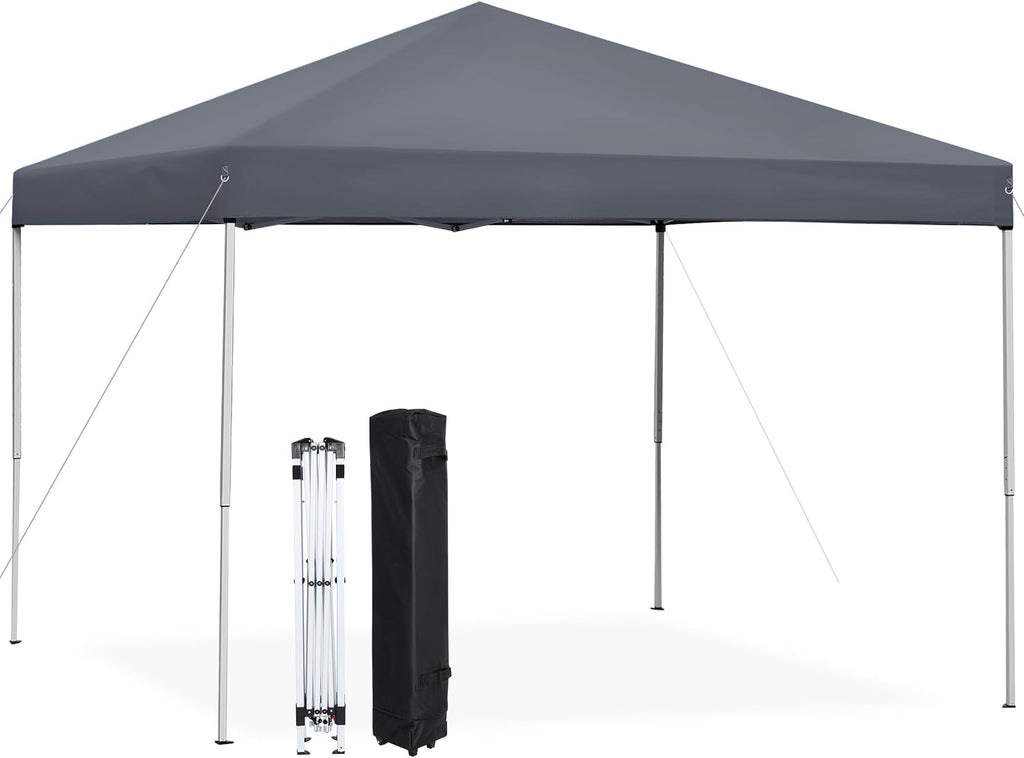 LEMY 10 x 10 FT Pop-Up Foldable Canopy Tent Pre-Assembled Adjustable Lightweight Heights Instant Waterproof Shelter with Wheeled Carry Bag (Grey)