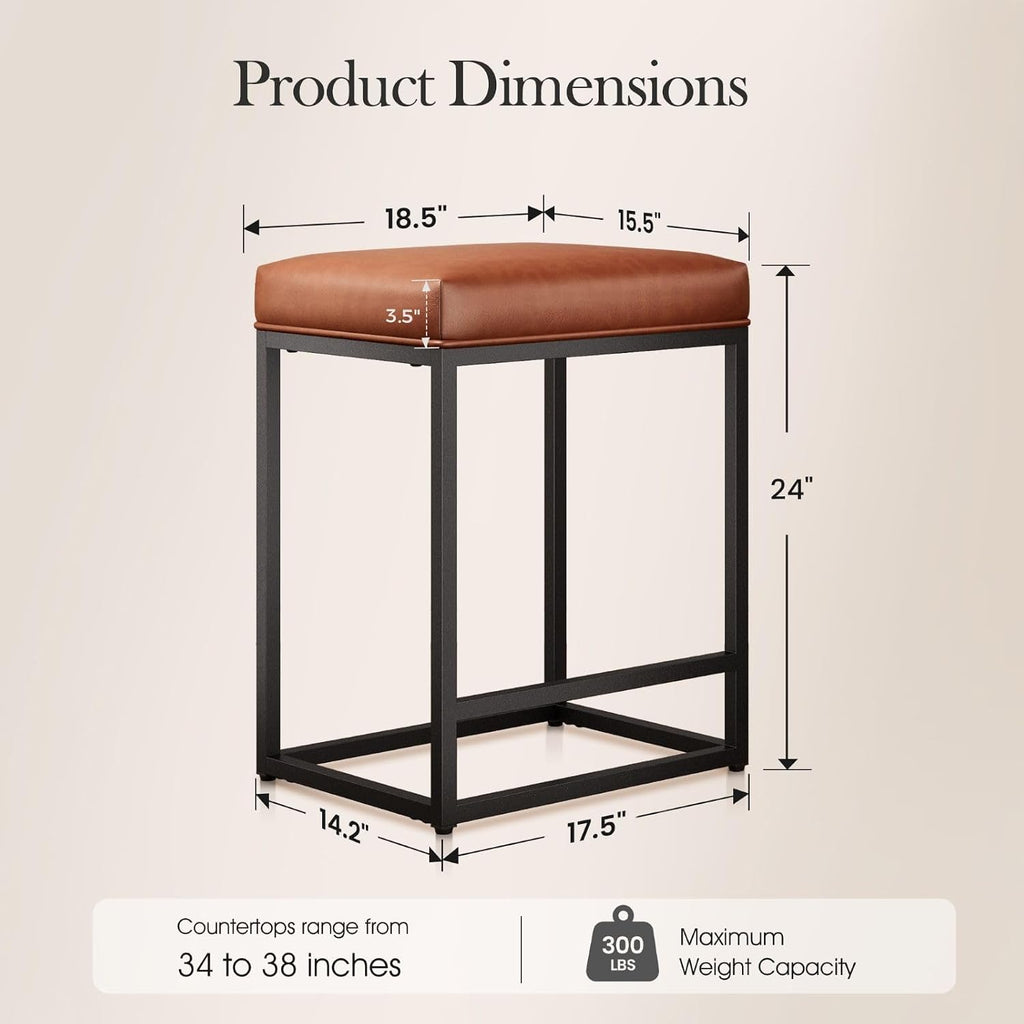 Sophia & William Counter Height Bar Stools Set of 2, Modern Backless Barstools