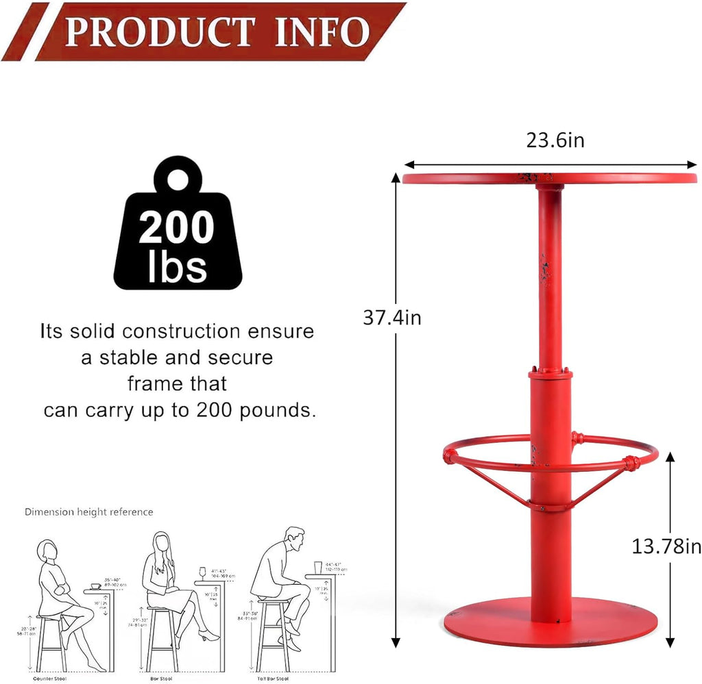 Industrial Pub Table 23.6" Iron Round Desktop 37.4" Height Cast Iron Bar Table Antique Red